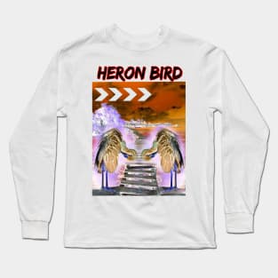 Heron bird art Long Sleeve T-Shirt